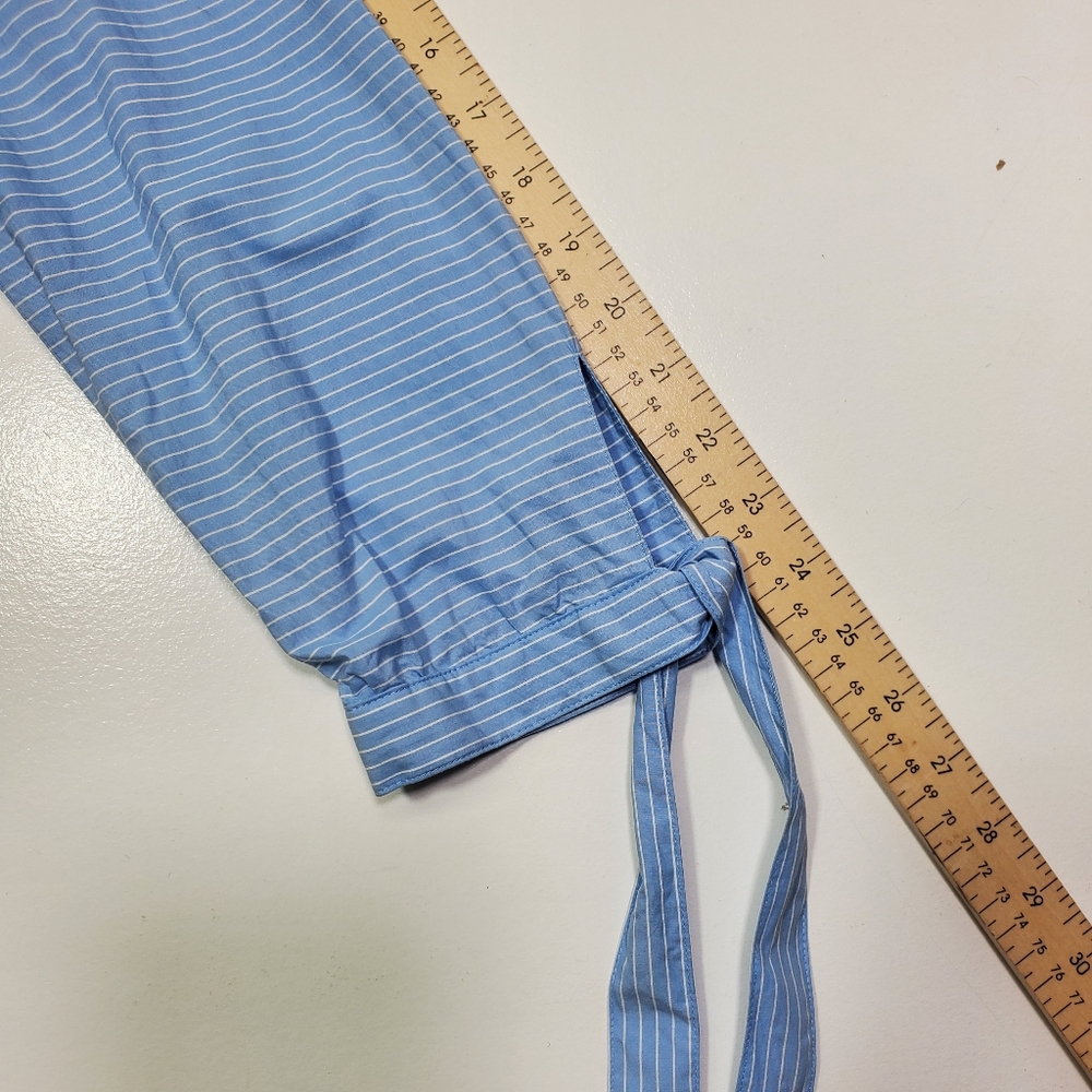 Madewell Blouse Women Size Small Light Blue Striped tie-sleeve popover top - Picture 10 of 12